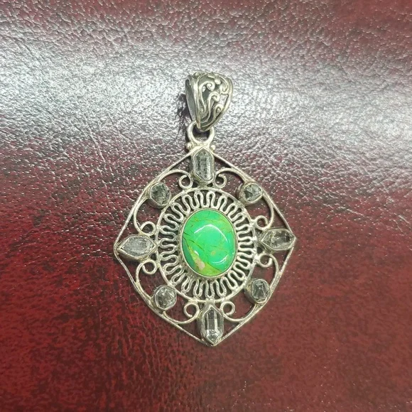 Mohave Green natural oval Turquoise 925 Sterling Silver Pendent , Tested - Picture 3 of 13